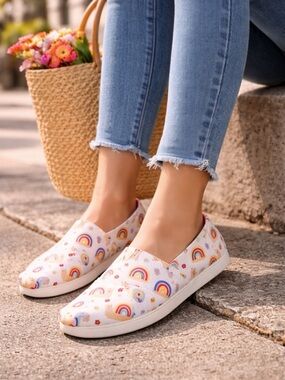 TOMS Alpargata Rainbow Snails Print Slip-On Shoes | Ortholite Comfort Women’s 9